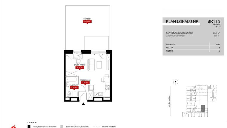 Rzut - Mieszkanie na sprzedaż 1 pokój o powierzchni 32,09 m² - numer BR11/3 w Browary Wrocławskie 2