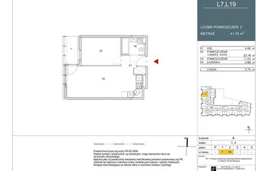 Rzut - Mieszkanie na sprzedaż 2 pokoje o powierzchni 41,75 m² - numer L7 w Morwowa 5 - Apartamenty inwestycyjne