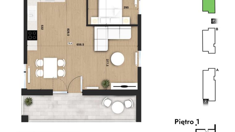 Rzut - Mieszkanie na sprzedaż 2 pokoje o powierzchni 47,44 m² - numer 75 w Słomczyńskiego Widoki