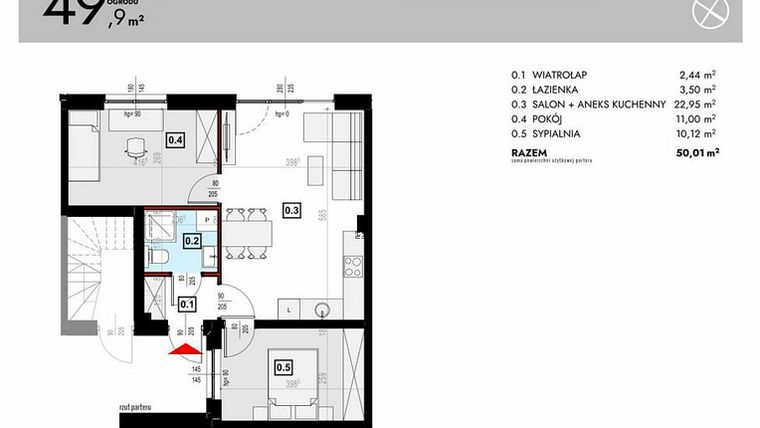 Rzut - Mieszkanie na sprzedaż 3 pokoje o powierzchni 66,92 m² - numer L5/1 w Osiedle Malarska etap VII