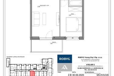 Rzut - Mieszkanie na sprzedaż 2 pokoje o powierzchni 40,94 m² - numer MC/H/A/3/8 w Modern City etap H