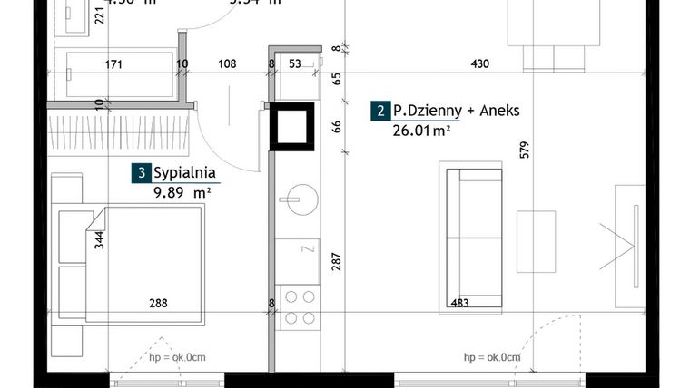 Rzut - Mieszkanie na sprzedaż 2 pokoje o powierzchni 45,6 m² - numer BF0202 w Viva Cité