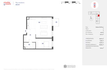 Rzut - Mieszkanie na sprzedaż 2 pokoje o powierzchni 61,4 m² - numer A2.2.4 w Mieszkaj w mieście Załęska od Nowa