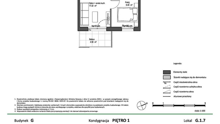 Rzut - Mieszkanie na sprzedaż 2 pokoje o powierzchni 32,36 m² - numer G.1.7 w Nowy Świat Ostoja etap II - EFG
