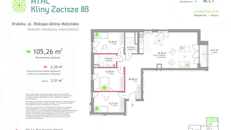Rzut - Mieszkanie na sprzedaż 4 pokoje o powierzchni 105,26 m² - numer 9a-I-7 w Atal Kliny Zacisze II