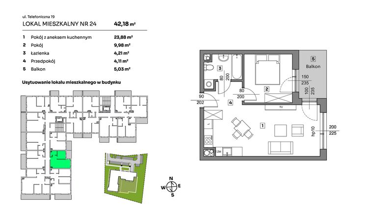 Rzut - Mieszkanie na sprzedaż 2 pokoje o powierzchni 42,18 m² - numer 24 w Nova Radiostacja