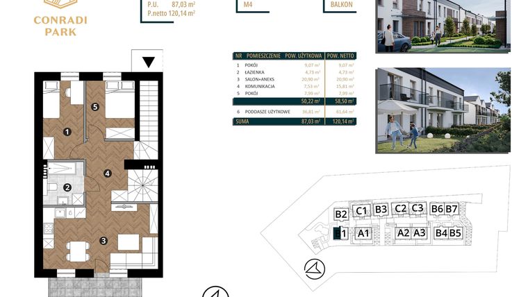 Rzut - Mieszkanie na sprzedaż 4 pokoje o powierzchni 120,14 m² - numer B1.M4 w Conradi Park