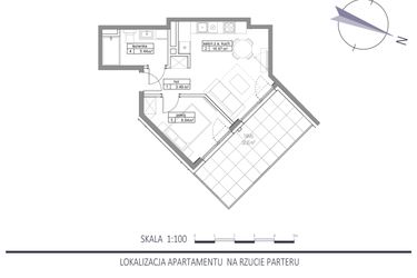 Rzut - Mieszkanie na sprzedaż 2 pokoje o powierzchni 34,74 m² - numer E9 w Apartamenty na Klifie bud. D, E i F