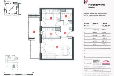 Rzut - Mieszkanie na sprzedaż 2 pokoje o powierzchni 42,19 m² - numer M-151 w Nałęczowska etap II