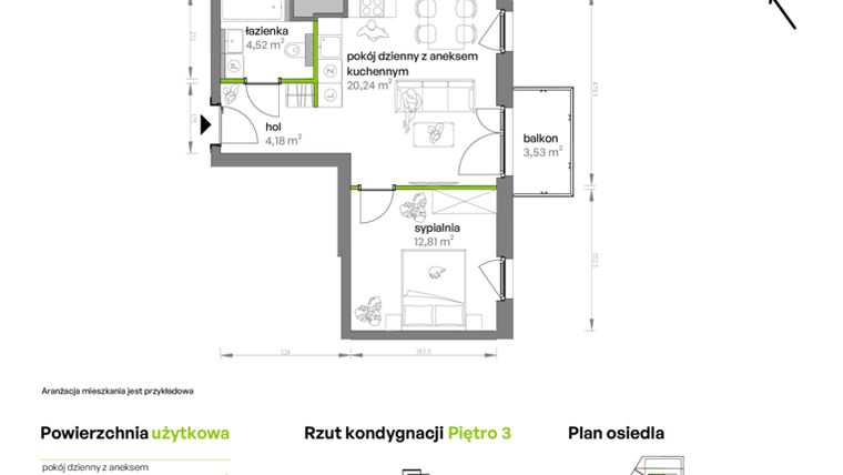 Rzut - Mieszkanie na sprzedaż 2 pokoje o powierzchni 41,75 m² - numer AA0310 w Ptasia Vita