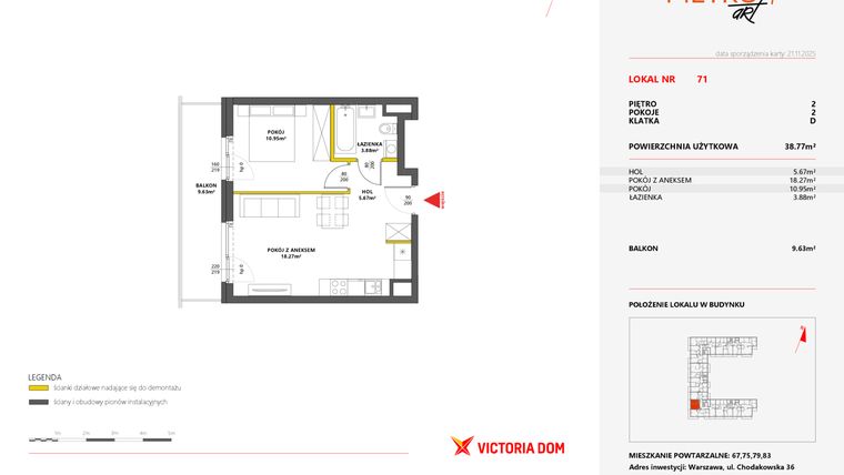 Rzut - Mieszkanie na sprzedaż 2 pokoje o powierzchni 38,77 m² - numer 71 w Metro Art 7