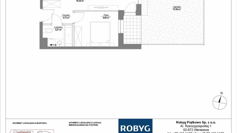 Rzut - Mieszkanie na sprzedaż 2 pokoje o powierzchni 36,74 m² - numer 0M05 w Początek Piątkowo bud. I