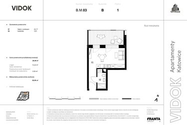 Rzut - Mieszkanie na sprzedaż 1 pokój o powierzchni 33,88 m² - numer B.M.03 w VIDOK