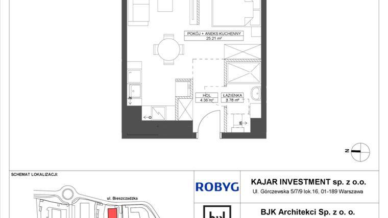 Rzut - Mieszkanie na sprzedaż 1 pokój o powierzchni 33,35 m² - numer C.5M07 w Foresteria