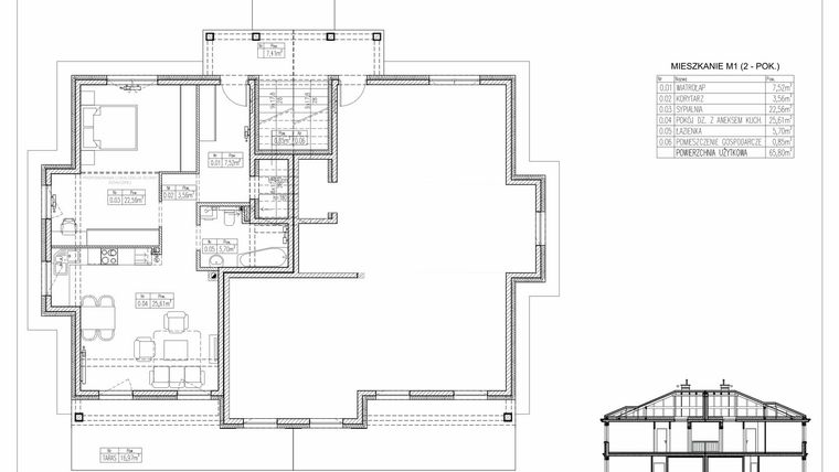 Rzut - Mieszkanie na sprzedaż 3 pokoje o powierzchni 66 m² - numer 29.1. w Ogrody Tesoro VI