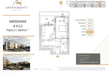 Rzut - Mieszkanie na sprzedaż 2 pokoje o powierzchni 38,91 m² - numer A4.2.2 w Apartamenty Nowe Miasto