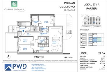 Rzut - Mieszkanie na sprzedaż 4 pokoje o powierzchni 85,62 m² - numer 27/A w Osiedle Zagajnik etap II - mieszkania