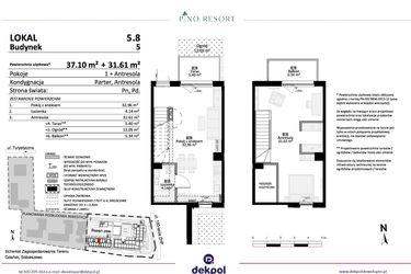 Rzut - Mieszkanie na sprzedaż 2 pokoje o powierzchni 68,71 m² - numer 5.08 w Pino Resort