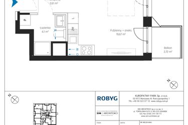 Rzut - Mieszkanie na sprzedaż 1 pokój o powierzchni 26,38 m² - numer A1/3M07 w Sky Point - Apartamenty Inwestycyjne
