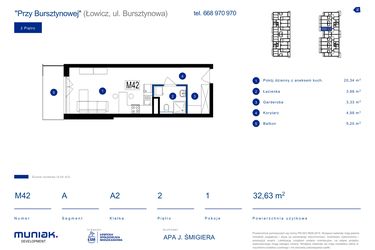 Rzut - Mieszkanie na sprzedaż 1 pokój o powierzchni 32,63 m² - numer 42A w Przy Bursztynowej