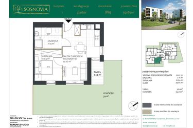 Rzut - Mieszkanie na sprzedaż 2 pokoje o powierzchni 39,85 m² - numer 1.M4 w Sosnovia