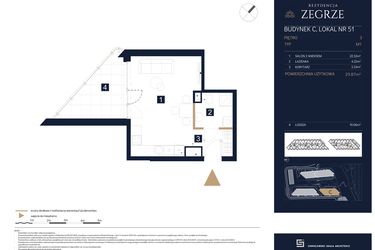 Rzut - Mieszkanie na sprzedaż 1 pokój o powierzchni 29,87 m² - numer C51 w Rezydencja Zegrze etap III