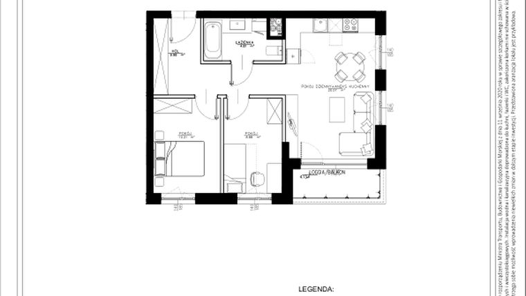 Rzut - Mieszkanie na sprzedaż 3 pokoje o powierzchni 53,45 m² - numer A7 w Osiedle pod Klonami "Klonowa 11"