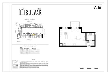 Rzut - Mieszkanie na sprzedaż 1 pokój o powierzchni 37,88 m² - numer A16 w Bulvar etap II