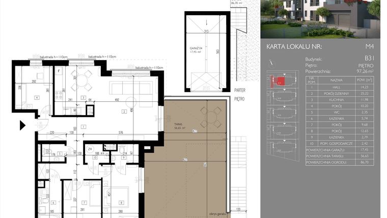 Rzut - Mieszkanie na sprzedaż 4 pokoje o powierzchni 97,26 m² - numer B31.M4 w Leśna Polana