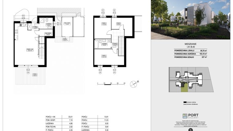 Rzut - Dom na sprzedaż 4 pokoje o powierzchni 95,7 m² - numer I.A1.B.40 w Port Drzewny