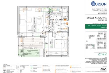 Rzut - Mieszkanie na sprzedaż 2 pokoje o powierzchni 42,16 m² - numer N1.65 w Osiedle Narcyzowe etap 2