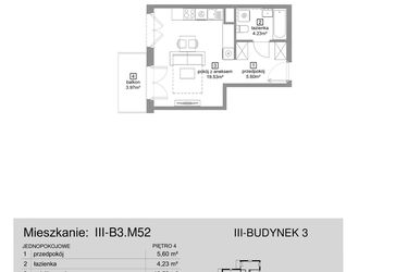 Rzut - Mieszkanie na sprzedaż 1 pokój o powierzchni 29,36 m² - numer III-B3.M52 w Strefa Cegielnia 3