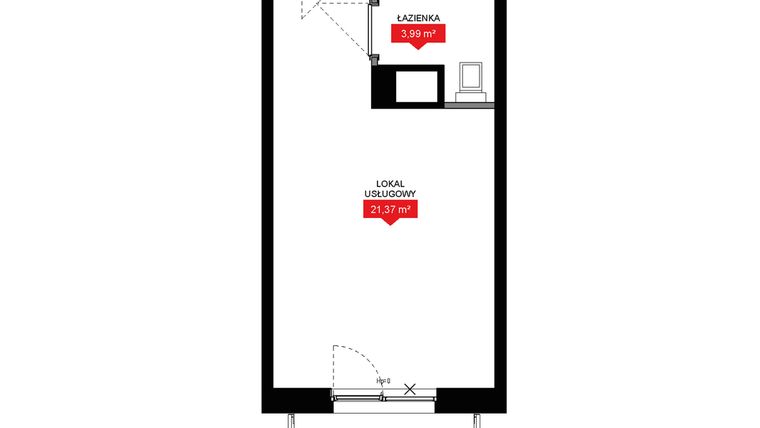 Rzut - Mieszkanie na sprzedaż 1 pokój o powierzchni 25,36 m² - numer A2 165LU w 29L - Apartamenty inwestycyjne
