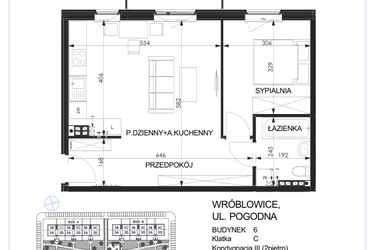 Rzut - Mieszkanie na sprzedaż 2 pokoje o powierzchni 47,6 m² - numer 6C - 3C w Zielona Lutynia
