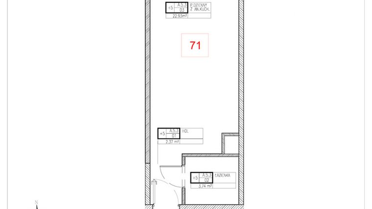 Rzut - Mieszkanie na sprzedaż 1 pokój o powierzchni 29,04 m² - numer A5.3 w Rezydencja Ogród Saski etap I i II