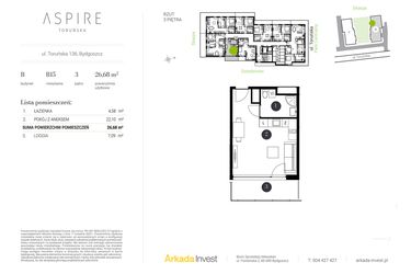 Rzut - Mieszkanie na sprzedaż 1 pokój o powierzchni 26,68 m² - numer B.15 w Aspire