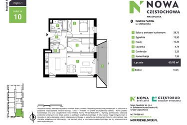 Rzut - Mieszkanie na sprzedaż 3 pokoje o powierzchni 65,92 m² - numer B10 w Nowa Częstochowa Małopolska