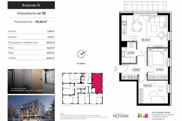Rzut - Mieszkanie na sprzedaż 3 pokoje o powierzchni 52,28 m² - numer M10 w Novum Rumia - bud. 15