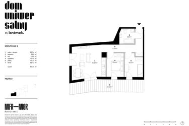 Rzut - Mieszkanie na sprzedaż 3 pokoje o powierzchni 63,97 m² - numer 2 w Dom Uniwersalny