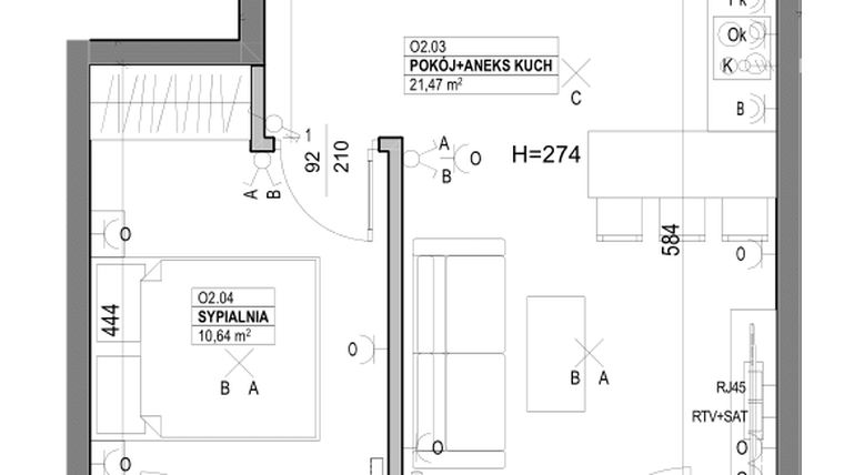 Rzut - Mieszkanie na sprzedaż 2 pokoje o powierzchni 40,96 m² - numer O2 w Miasto Ogród 6 - OSLO i SZTOKHOLM
