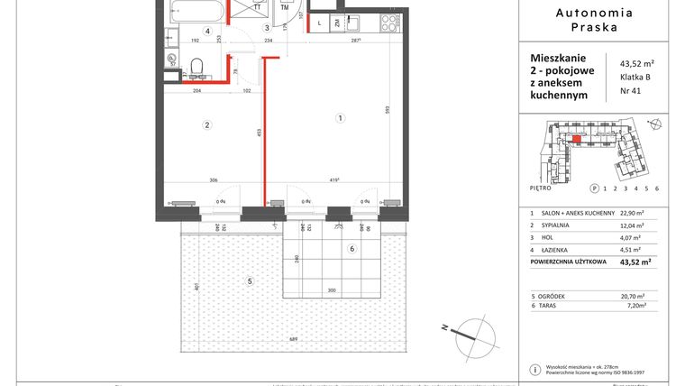 Rzut - Mieszkanie na sprzedaż 2 pokoje o powierzchni 43,52 m² - numer 41 w Autonomia Praska