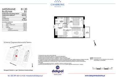 Rzut - Mieszkanie na sprzedaż 2 pokoje o powierzchni 36,96 m² - numer B1.20 w Osiedle Chabrowe