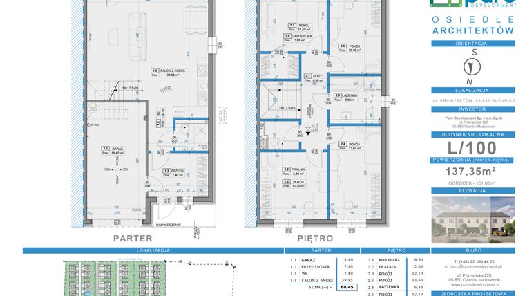 Rzut - Dom na sprzedaż 5 pokoi o powierzchni 137,35 m² - numer 100 w Osiedle Architektów etap IXa