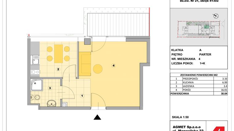 Rzut - Mieszkanie na sprzedaż 1 pokój o powierzchni 34,98 m² - numer 4 w Stalowa 65