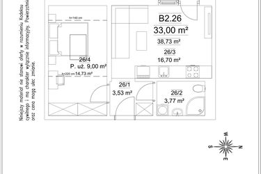 Rzut - Mieszkanie na sprzedaż 2 pokoje o powierzchni 33 m² - numer B2.26 w Osiedle Versus