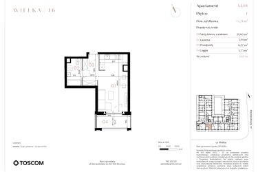 Rzut - Mieszkanie na sprzedaż 1 pokój o powierzchni 33,21 m² - numer A/1/04 w Wielka 16