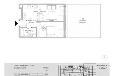 Rzut - Mieszkanie na sprzedaż 2 pokoje o powierzchni 44,89 m² - numer BIII.0.M80 w Przewóz 42 ATAL II
