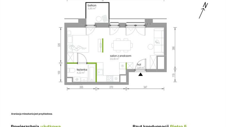 Rzut - Mieszkanie na sprzedaż 1 pokój o powierzchni 39,09 m² - numer 5/A/09 w Kijowska Vita