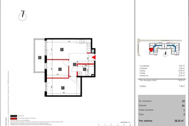 Rzut - Mieszkanie na sprzedaż 3 pokoje o powierzchni 58,35 m² - numer 24 w Mochtyńska 56