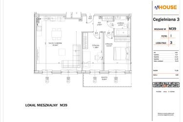 Rzut - Mieszkanie na sprzedaż 3 pokoje o powierzchni 71,5 m² - numer 39 w Osiedle StaLove etap I